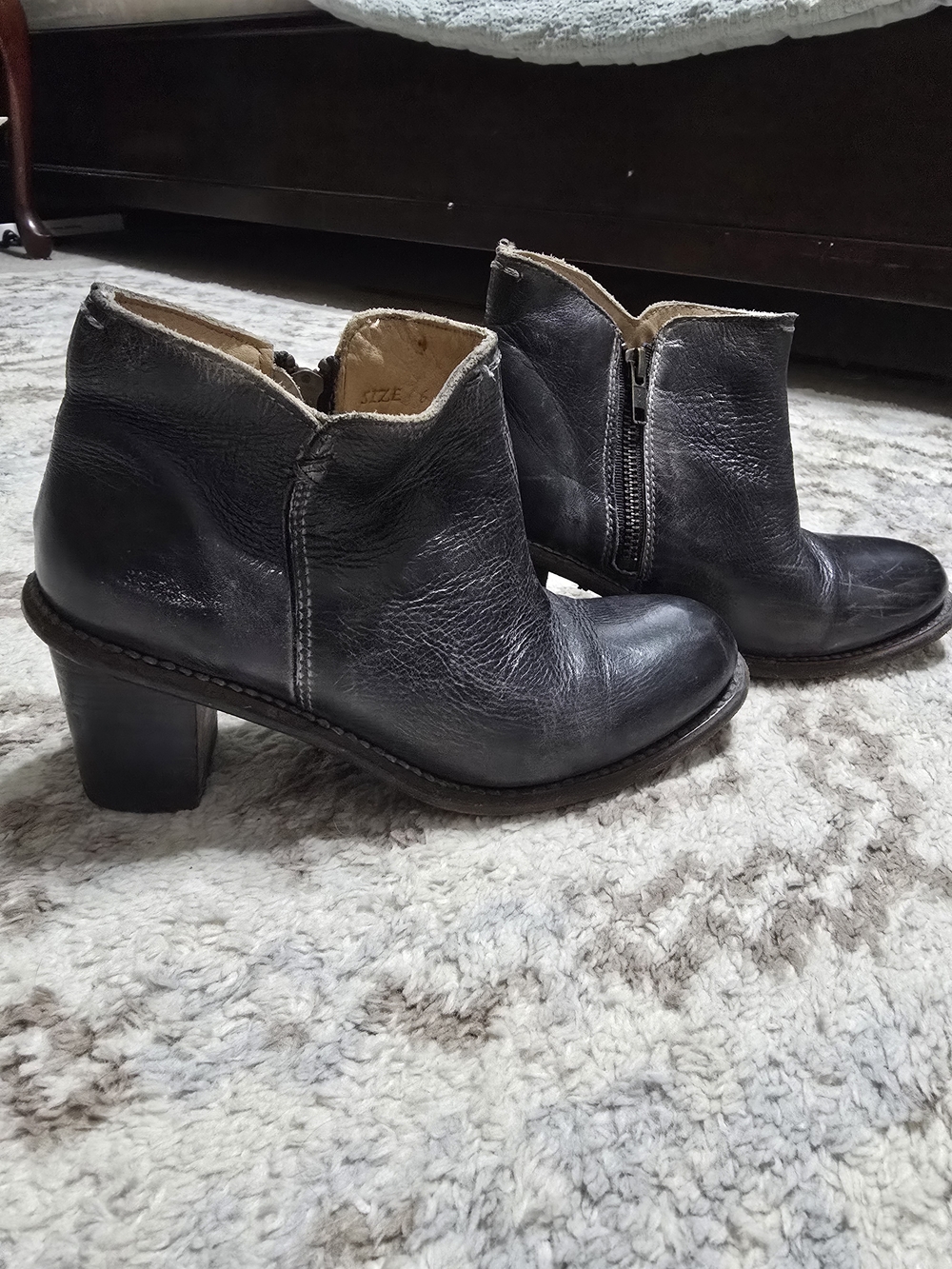 BED|STU Black Leather Ankle Booties with Side Zip